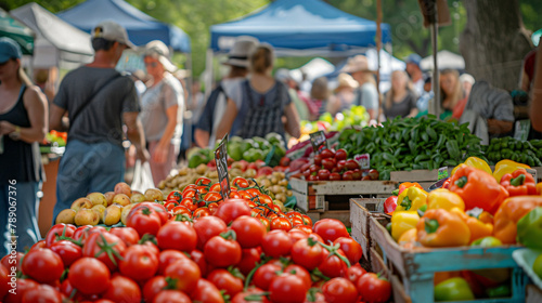 Vibrant Farmers Market: Shoppers Exploring Fresh Produce