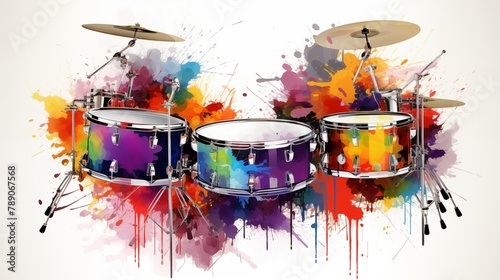Abstract and colorful illustration of drums on a white background