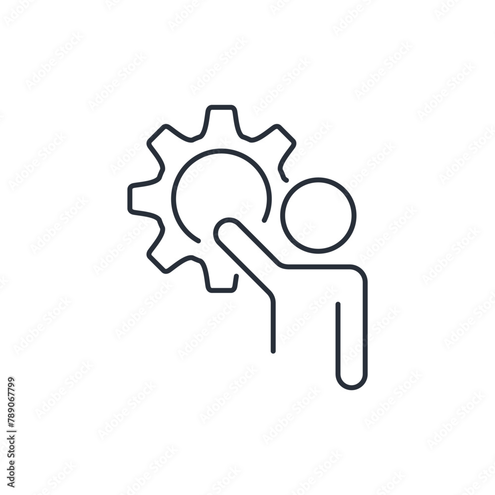 Businessman, entrepreneur presents new technology. Demonstration of technical capabilities. Vector linear icon isolated on white background. Businessman, entrepreneur presents new technology. Demonstration of technical capabilities. Vector linear icon isolated on white background.