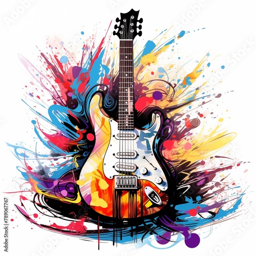 Abstract and colorful illustration of an electric guitar on a white background