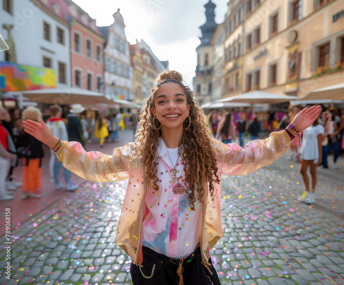 A vibrant street festival p...
