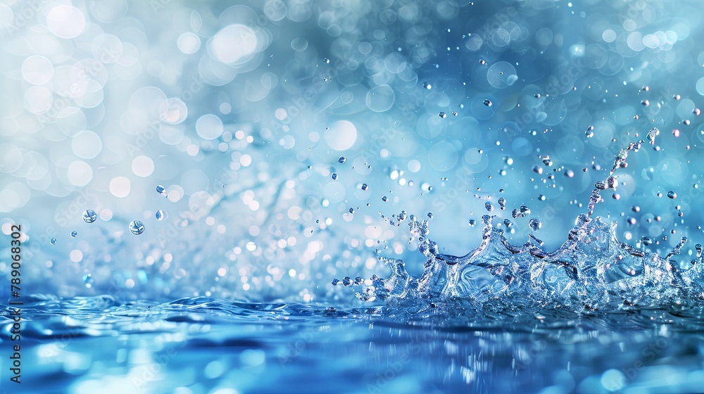 Crystal clear water splash on blue background Crystal clear water splash on blue background