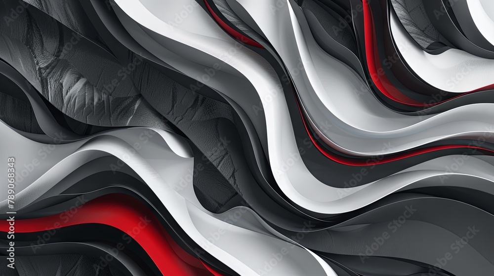 Abstract black and white waves with red accents in modern design Stock ...