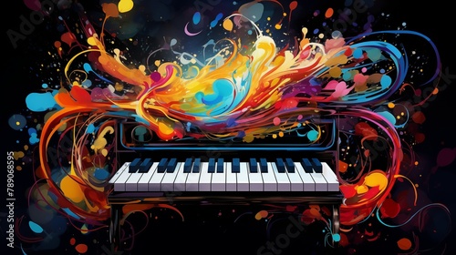 Abstract and colorful illustration of a keyboard on a black background