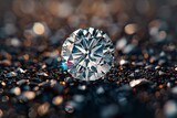 Luminous round cut diamond centered on a velvet dark backdrop, precise detail, soft spotlight clean sharp