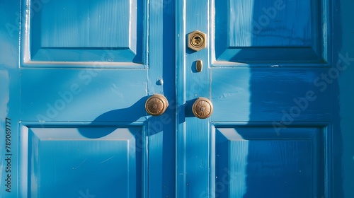 blue color front door isolated closeup Beautiful blue color front door : Generative AI