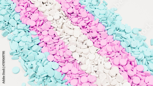 Baby pink blue white transgender medication testosterone estrogen health care dangerous drugs safeguarding 3d illustration render digital rendering photo