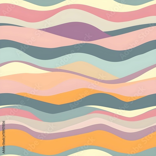 Abstract horizontal background with colorful waves. Trendy vector illustration in style retro 60s, 70s. Pastel colors