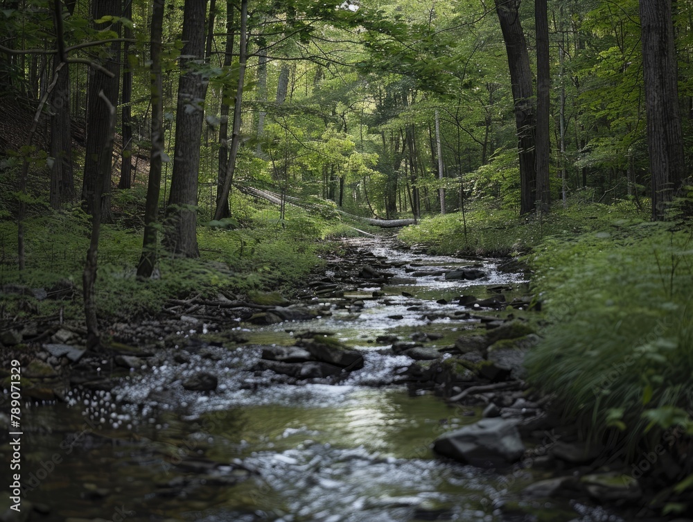 Forest Stream: Babbling Waters Amidst Lush Foliage Forest Stream: Babbling Waters Amidst Lush Foliage