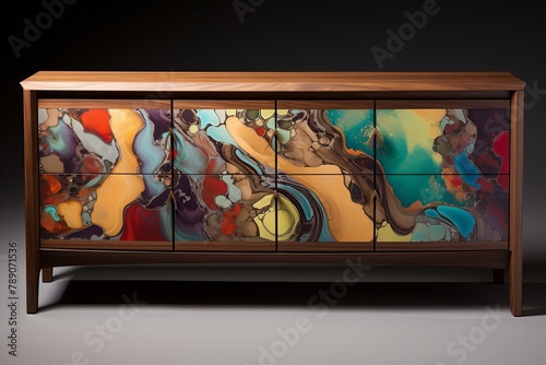 Silk Trader�s Lounge: Exquisite Walnut Credenzas & Silk Scarf Art photo