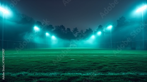 A soccer field at night under the lights. © 1000lnw