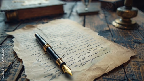 Antique pen on handwritten letter
