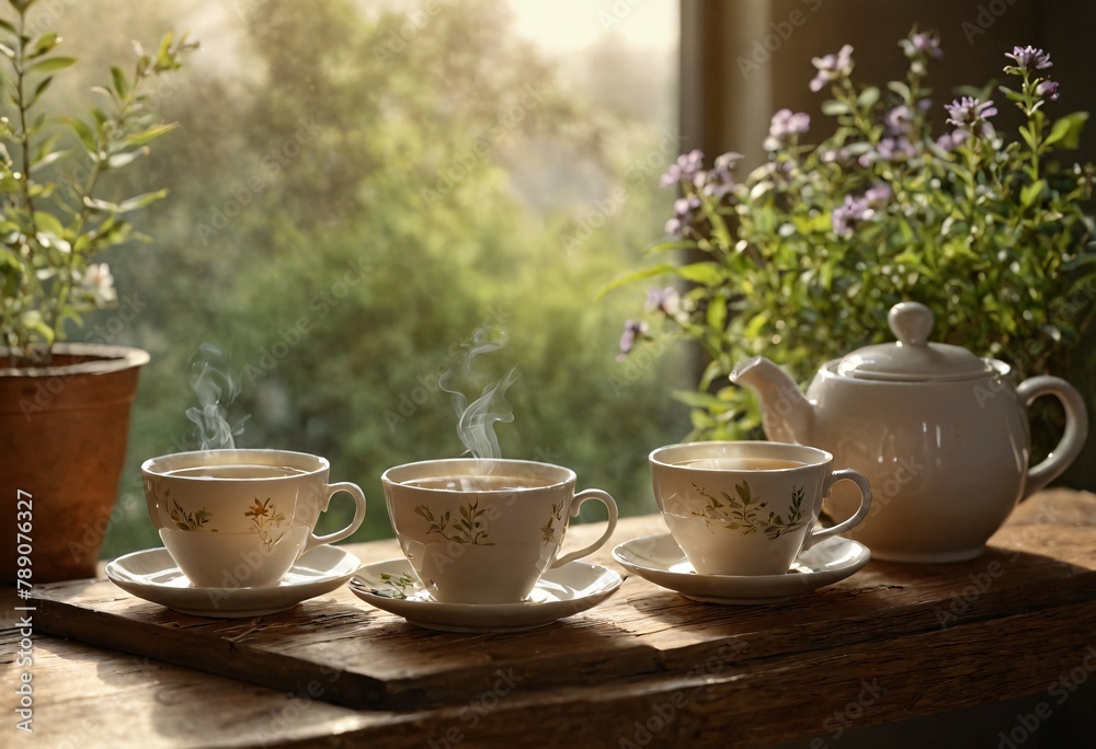Morning Tranquility: Teacups Basking in the First Light