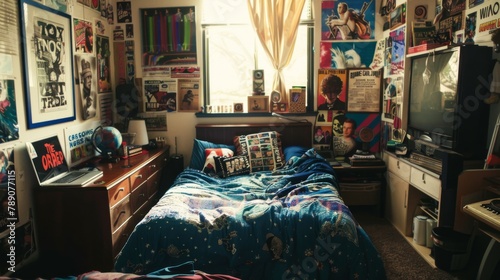 A teenager s bedroom filled with posters and personal touches  reflecting individual style and personality in a private space.