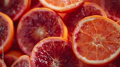 Many slices of juicy blood orange fruits as background : Generative AI