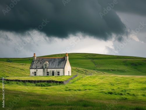 Stormy Homestead: Farmhouse Glow Against Darkened Skies