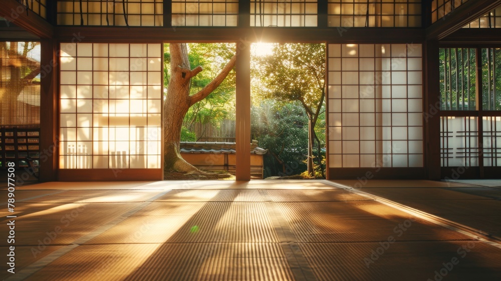 Φωτογραφία A traditional Japanese ryokan inn with tatami mat floors, sliding paper doors, and minimalist decor, offering guests an authentic cultural experience and peaceful retreat from the modern world