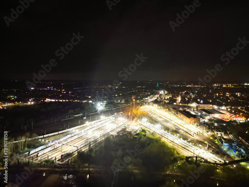 Night Aerial View of Illuminated Historical Central Bedford City of England UK. April 5th  2024