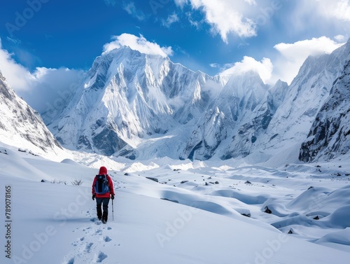 Mountain Wanderer: A Lone Trek Through Snowy Peaks