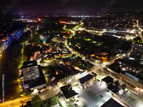 Night Aerial View of Illuminated Historical Central Bedford City of England UK. April 5th, 2024 photo