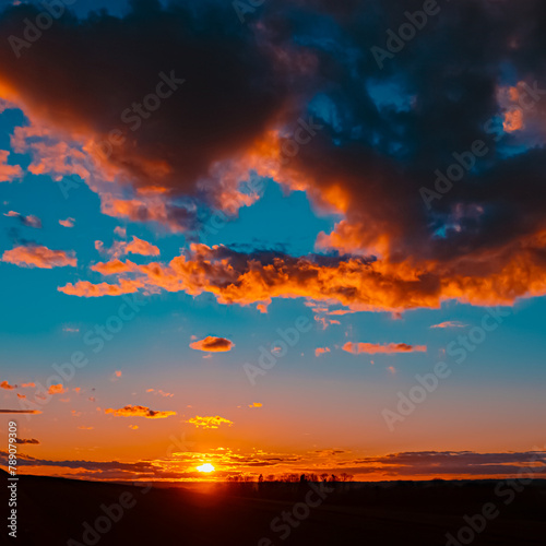 Sunset with dramatic clouds near Ettling, Isar, Wallersdorf, Dingolfing-Landau, Bavaria, Germany photo