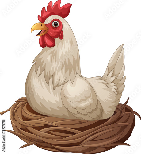 Cartoon hen sitting in the nest