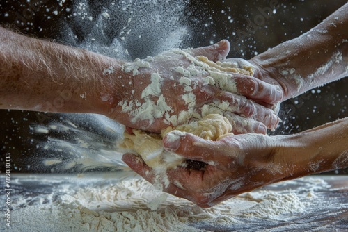 Two hands are covered in flour, making a mess