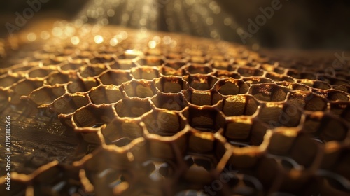 A close up of a honeycomb with a yellowish tint © crazyass