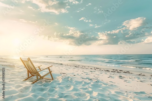 Beautiful image of beach and resting chair. Beautiful landscape portrait of beach with resting chair . photo