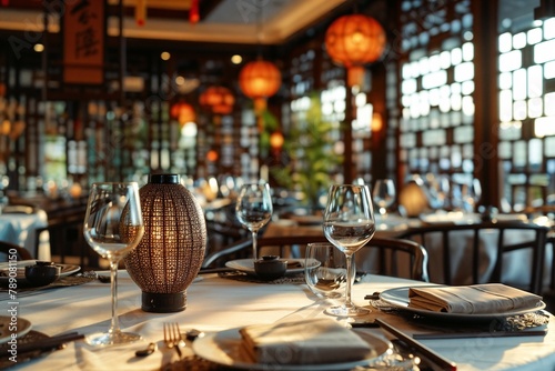 Elegant dining setup in asian fusion restaurant