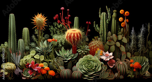 various cacti and succulents