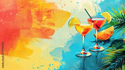 Create a vibrant background for a Cocktail Party or summer event invitation, perfect for cards, posters, flyers, or similar, featuring ample copy space for text integration.