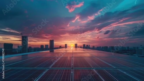 solar panel installation on a rooftop  harnessing renewable energy from the sun to reduce reliance on fossil fuels and mitigate environmental impact.