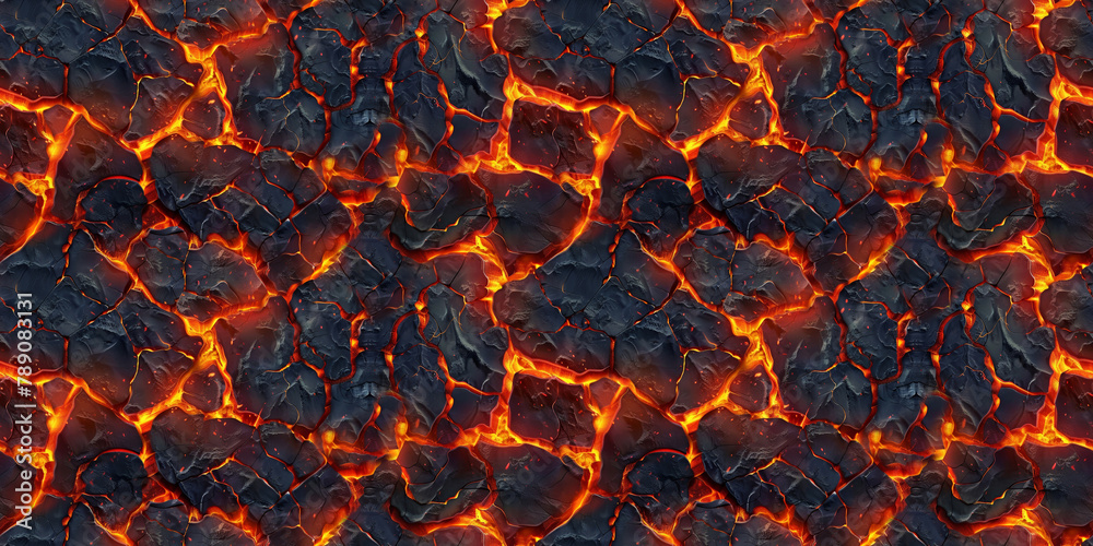 Seamless glowing melted magma pattern, tileable cracked lava texture, great for video game design Seamless glowing melted magma pattern, tileable cracked lava texture, great for video game design