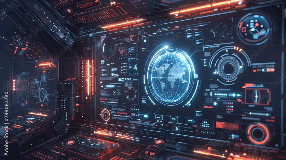 Futuristic interface design with glowing HUD elements