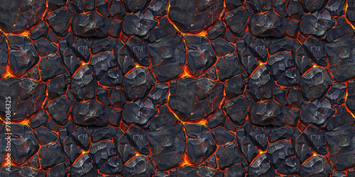 Seamless rock with lava veins pattern, tileable cracked earth texture, great for video game design