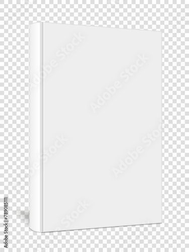  Mockup of a closed, vertically standing book, notepad, notebook, organizer on a transparent background. Perspective view. Use for your design. 3d Vector illustration.