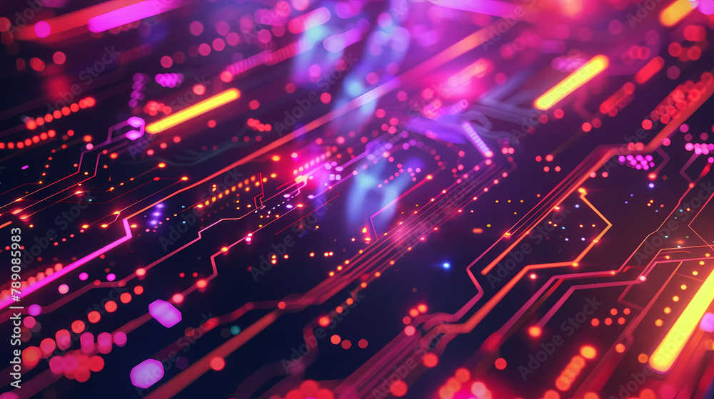 Glitchy Futuristic Circuit Pattern With Neon