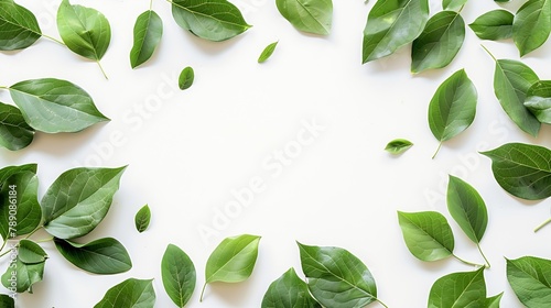 green leaves frame on white background flat lay : Generative AI