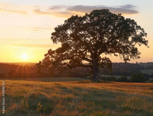 Sentinel of Solitude: The Lone Oak at Sunset