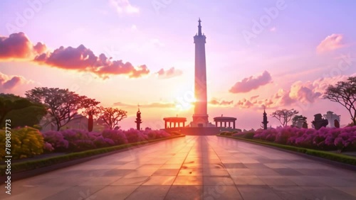 video view of the Monas monument in Jakarta, Indonesia photo