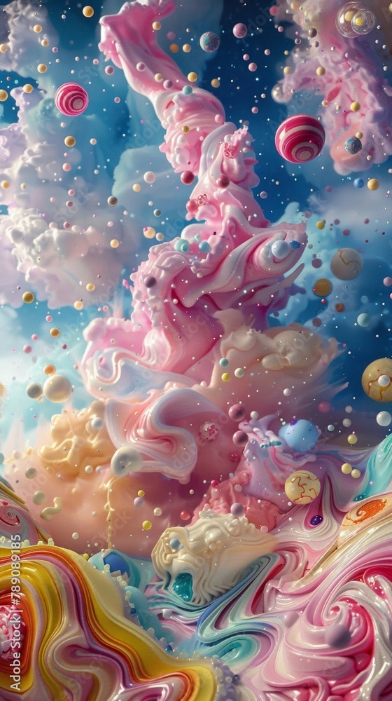 A sour cosmic confectionary, where swirling clouds of sugar and spice create a dazzling display of cosmic candy art A sour cosmic confectionary, where swirling clouds of sugar and spice create a dazzling display of cosmic candy art