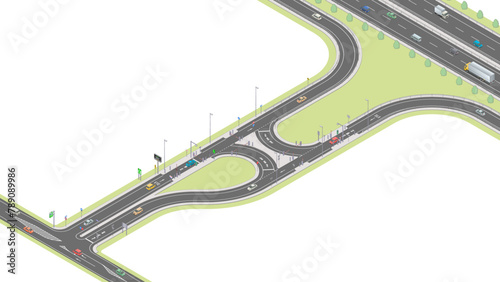アイソメトリック図法で描いたスマートICのイメージ / Japanese expressway smart-interchange. Isometric illustration