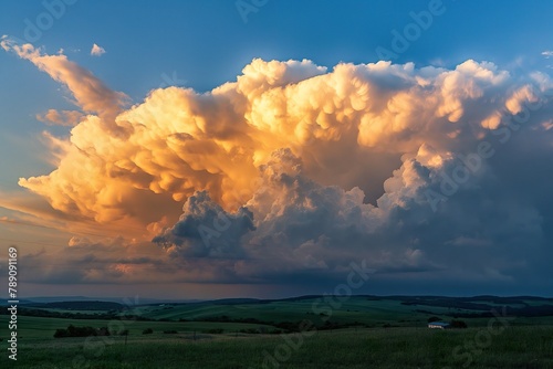 A massive, dramatic cloud looming in the sky, creating a striking scene.