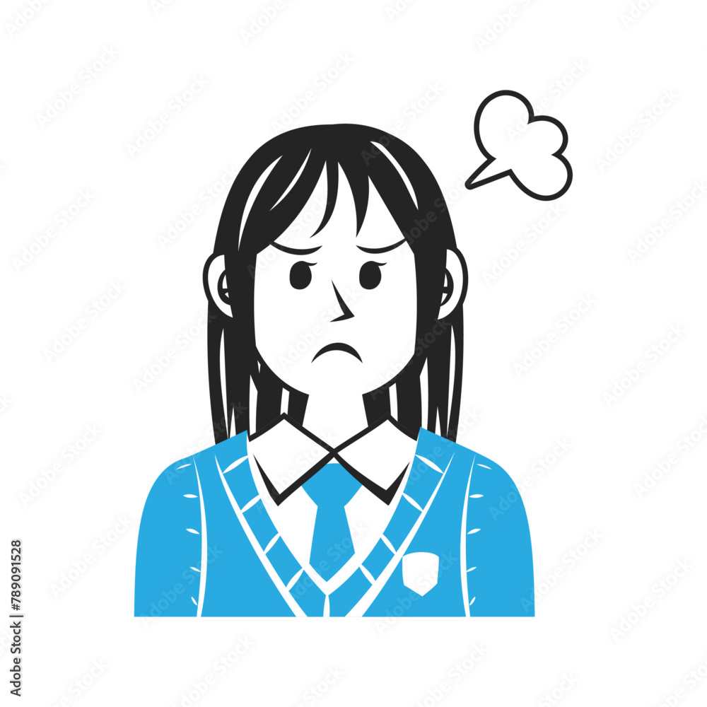 スクールセーターを着た怒る高校生の顔。シンプルなベクターイラスト。 Face of an angry high school student wearing a school sweater. Simple vector illustration. スクールセーターを着た怒る高校生の顔。シンプルなベクターイラスト。 Face of an angry high school student wearing a school sweater. Simple vector illustration.