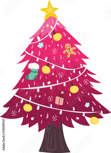 Christmas tree cartoon on a transparent background.
