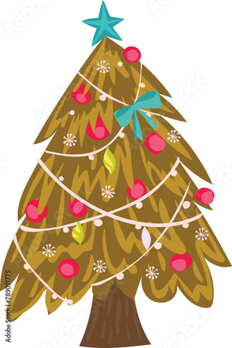Christmas tree cartoon on a transparent background.