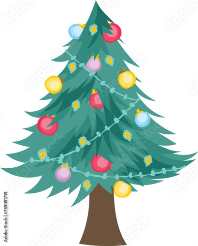 Christmas tree cartoon on a transparent background.