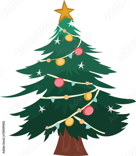 Christmas tree cartoon on a transparent background.