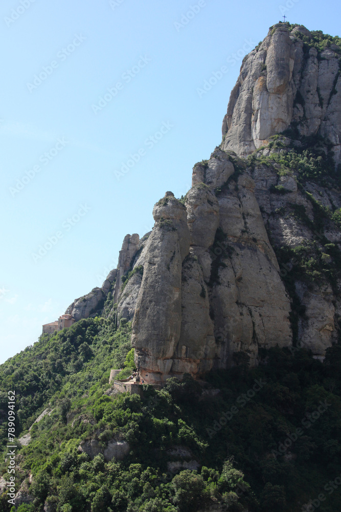 Old and small church on top of mountain Montserrat near Barcelona, Catalonia, Spain